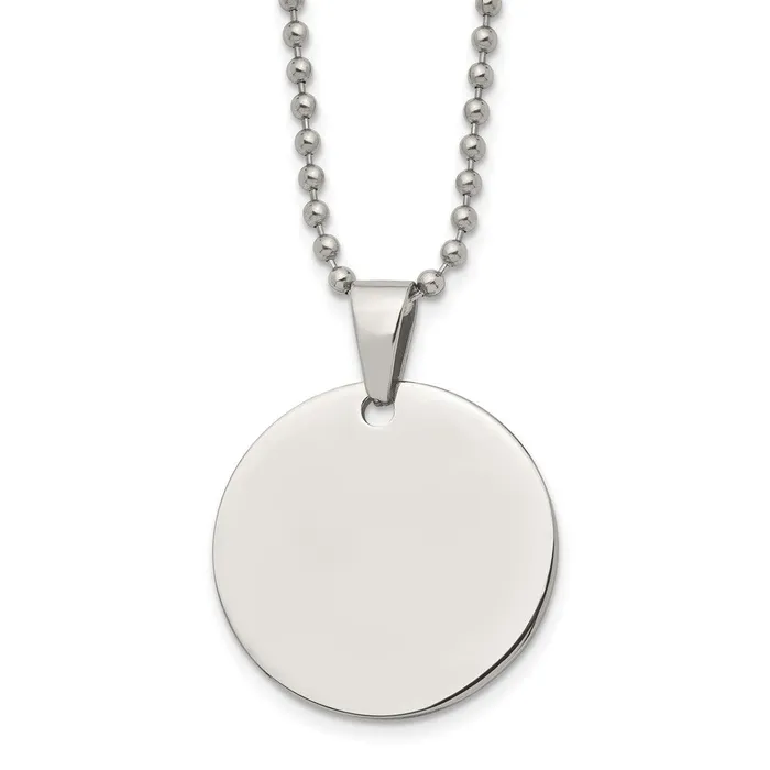 Necklaces TreasureFineJewelers Chisel Stainless Steel Brushed and Polished Reversible Round 2mm Dog Tag on a 24 inch Ball Chain Necklace Necklaces TreasureFineJewelers Chisel Stainless Steel Brushed and Polished Reversible Round 2mm Dog Tag on a 24 inch Ball Chain Necklace