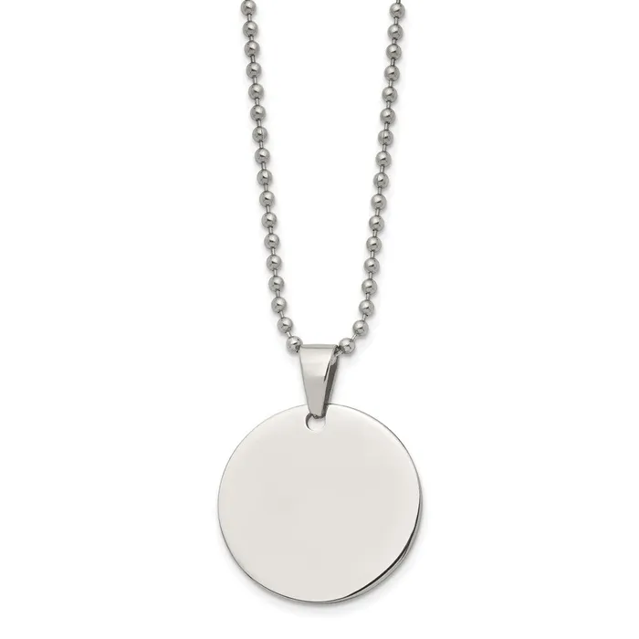 Necklaces TreasureFineJewelers Chisel Stainless Steel Brushed and Polished Reversible Round 2mm Dog Tag on a 24 inch Ball Chain Necklace