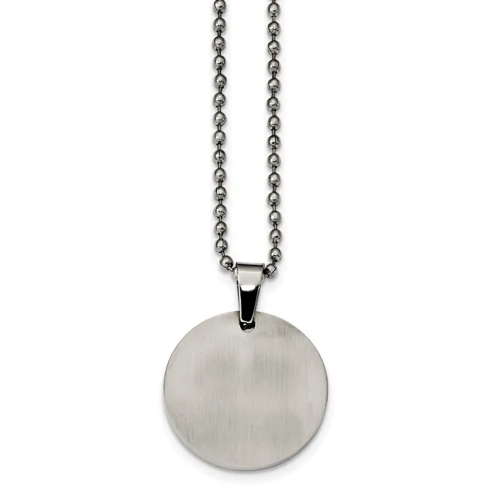 Necklaces TreasureFineJewelers Chisel Stainless Steel Brushed and Polished Reversible Round 2mm Dog Tag on a 24 inch Ball Chain Necklace