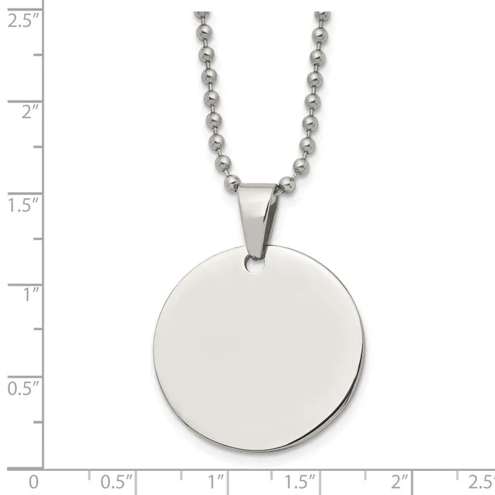 Necklaces TreasureFineJewelers Chisel Stainless Steel Brushed and Polished Reversible Round 2mm Dog Tag on a 24 inch Ball Chain Necklace