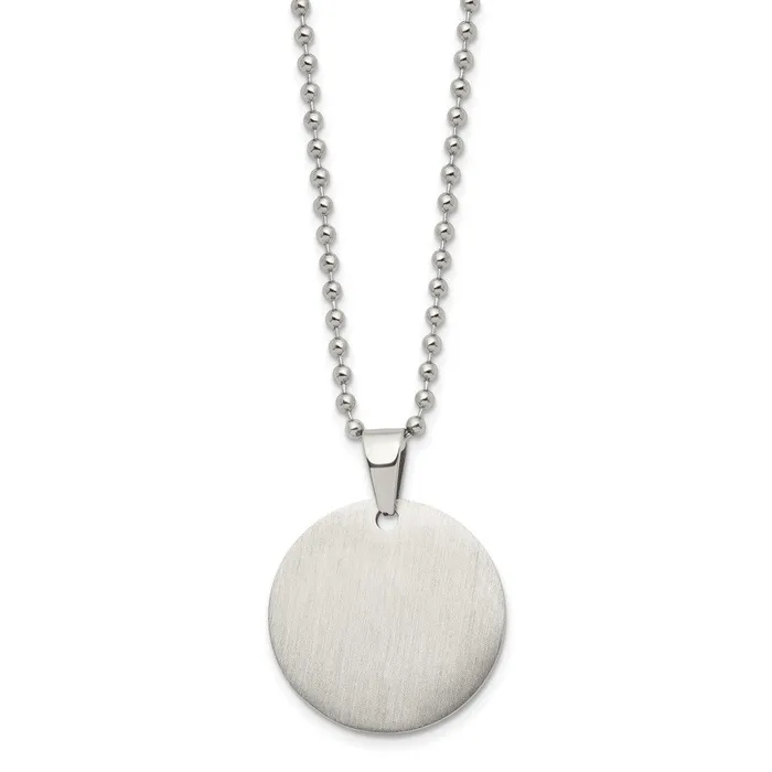 Necklaces TreasureFineJewelers Chisel Stainless Steel Brushed and Polished Reversible Round 2mm Dog Tag on a 24 inch Ball Chain Necklace