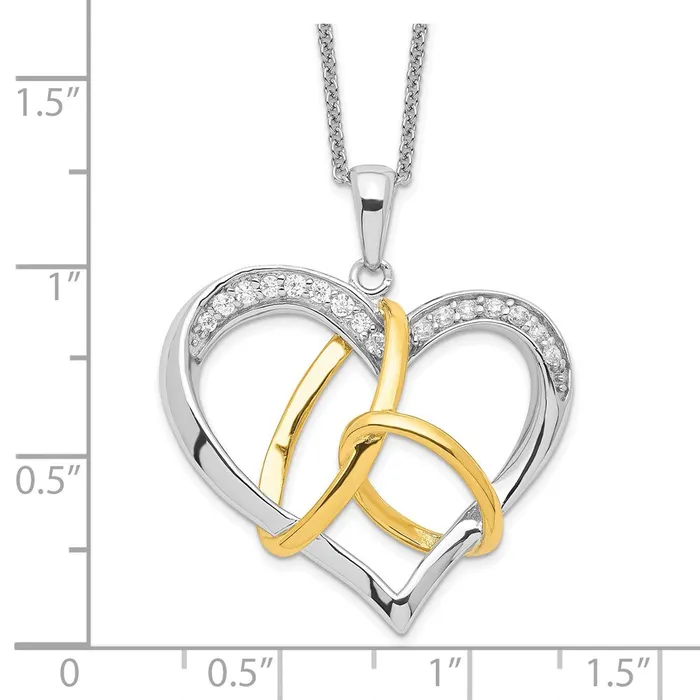 Necklaces TreasureFineJewelers Sentimental Expressions Sterling Silver Goldplated CZ To Have And To Hold 18in Necklace