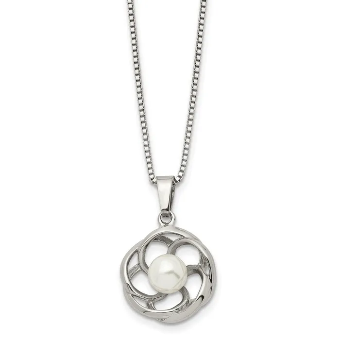 Necklaces TreasureFineJewelers Stainless Steel Polished wFreshwater Cultured Pearl 18in Necklace Necklaces TreasureFineJewelers Stainless Steel Polished wFreshwater Cultured Pearl 18in Necklace