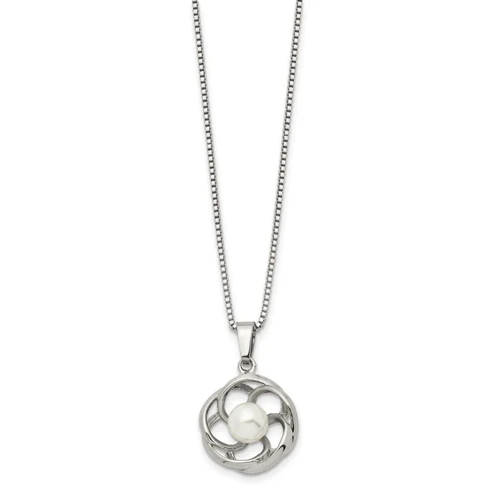 Necklaces TreasureFineJewelers Stainless Steel Polished wFreshwater Cultured Pearl 18in Necklace