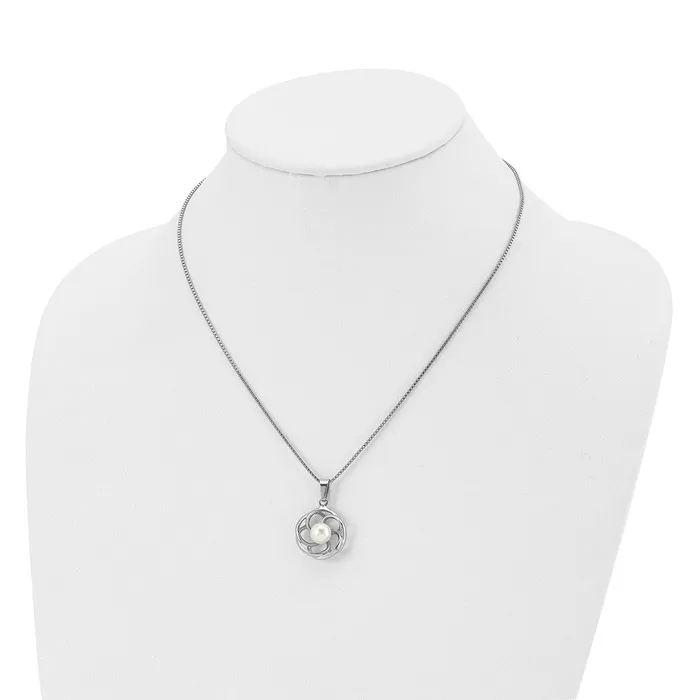 Necklaces TreasureFineJewelers Stainless Steel Polished wFreshwater Cultured Pearl 18in Necklace