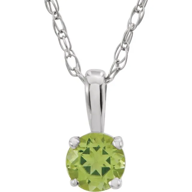 Necklaces TreasureFineJewelers Sterling Silver 3 mm Round August Imitation Peridot Youth Birthstone 14 Necklace Necklaces TreasureFineJewelers Sterling Silver 3 mm Round August Imitation Peridot Youth Birthstone 14 Necklace