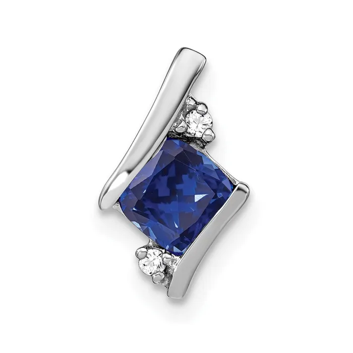Necklaces TreasureFineJewelers Sterling Silver Antique Cushion Cr Sapphire and Diamond Pendant Necklaces TreasureFineJewelers Sterling Silver Antique Cushion Cr Sapphire and Diamond Pendant