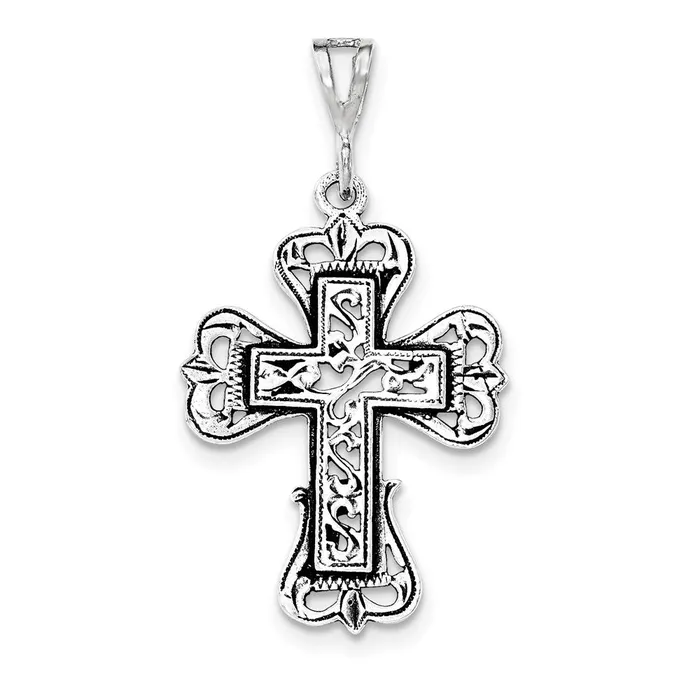 Necklaces TreasureFineJewelers Sterling Silver Antiqued S Design Cross Pendant Necklaces TreasureFineJewelers Sterling Silver Antiqued S Design Cross Pendant