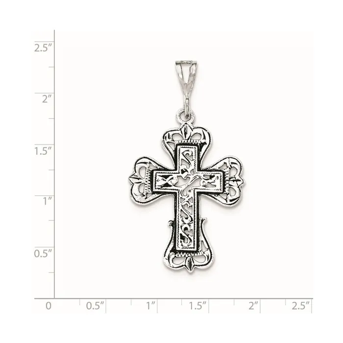 Necklaces TreasureFineJewelers Sterling Silver Antiqued S Design Cross Pendant