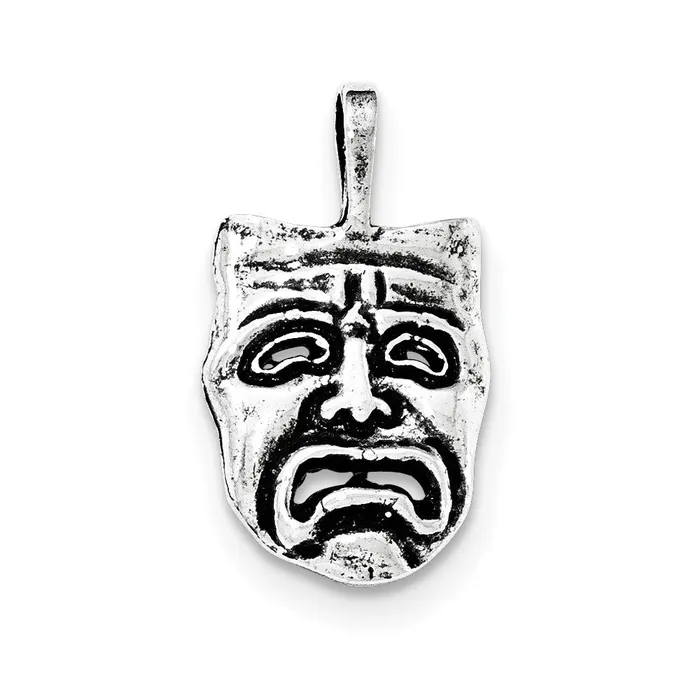 Necklaces TreasureFineJewelers Sterling Silver Antiqued Sad Face Mask Chain Slide Pendant Necklaces TreasureFineJewelers Sterling Silver Antiqued Sad Face Mask Chain Slide Pendant