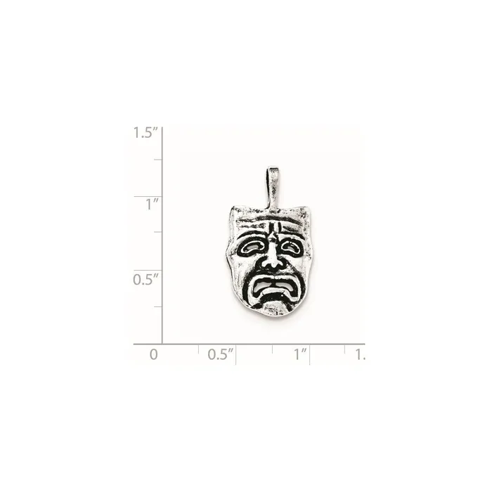 Necklaces TreasureFineJewelers Sterling Silver Antiqued Sad Face Mask Chain Slide Pendant