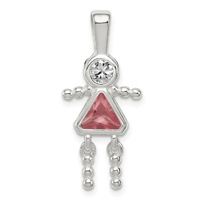 Necklaces TreasureFineJewelers Sterling Silver CZ June Glass Girl Pendant