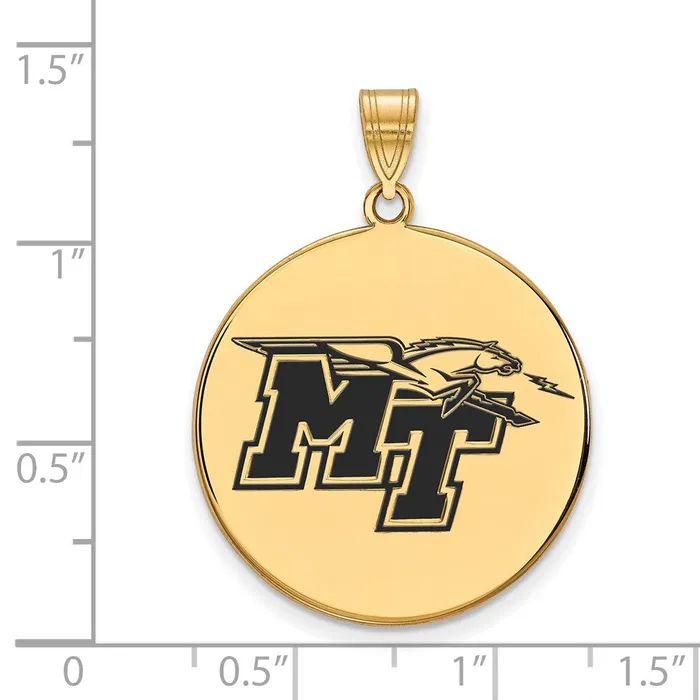 Necklaces TreasureFineJewelers Sterling Silver Goldplated Middle Tennessee State University MT Extra Large Enameled Disc Pendant