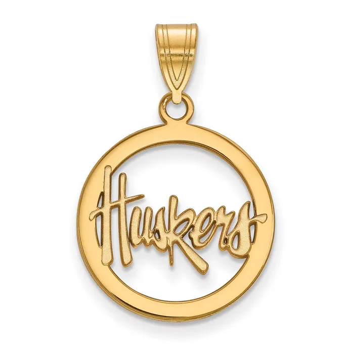 Necklaces TreasureFineJewelers Sterling Silver Goldplated University of Nebraska Huskers Small Circle Pendant Necklaces TreasureFineJewelers Sterling Silver Goldplated University of Nebraska Huskers Small Circle Pendant