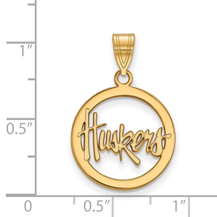 Necklaces TreasureFineJewelers Sterling Silver Goldplated University of Nebraska Huskers Small Circle Pendant