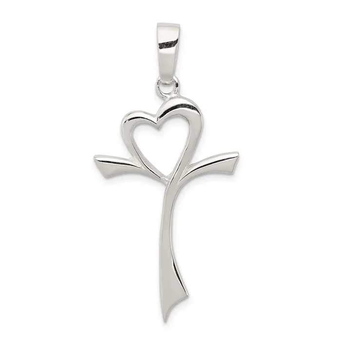 Necklaces TreasureFineJewelers Sterling Silver Polished Heart Cross