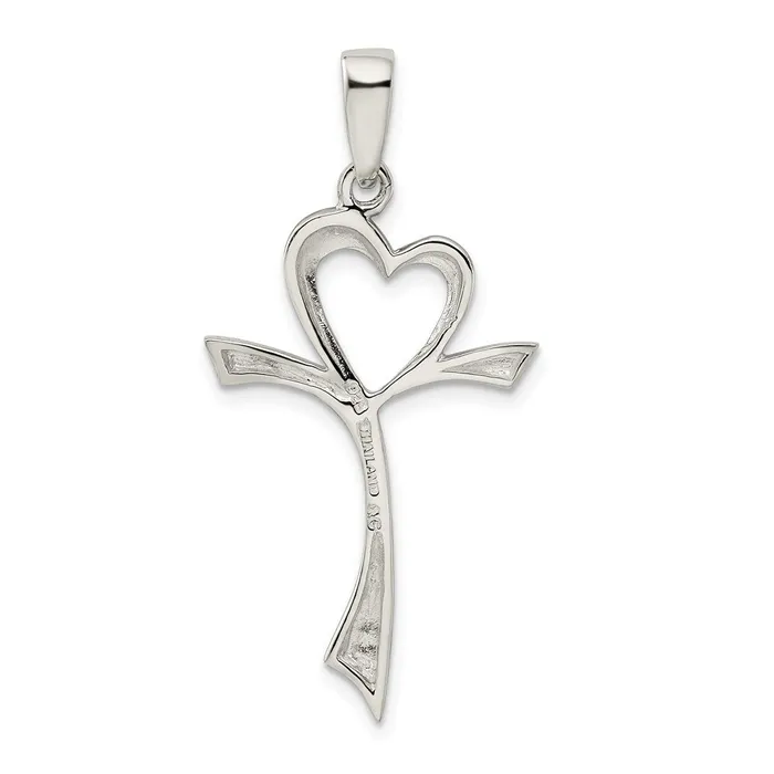 Necklaces TreasureFineJewelers Sterling Silver Polished Heart Cross
