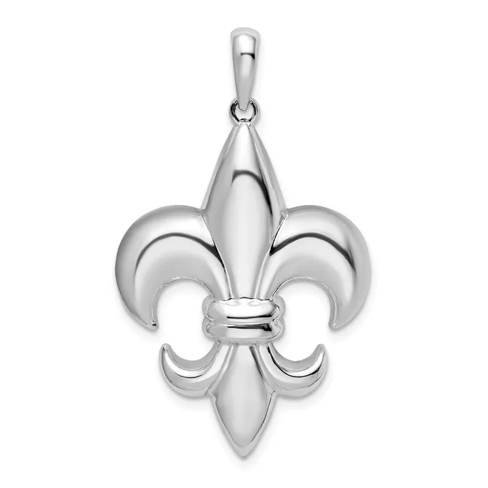 Necklaces TreasureFineJewelers Sterling Silver Polished Large Fleur de Lis Pendant Necklaces TreasureFineJewelers Sterling Silver Polished Large Fleur de Lis Pendant