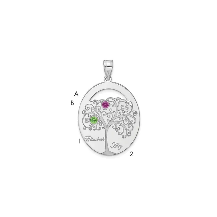 Necklaces TreasureFineJewelers Sterling SilverRhodplated 2 Birthstone with SS Bezel Family Pendant Necklaces TreasureFineJewelers Sterling SilverRhodplated 2 Birthstone with SS Bezel Family Pendant