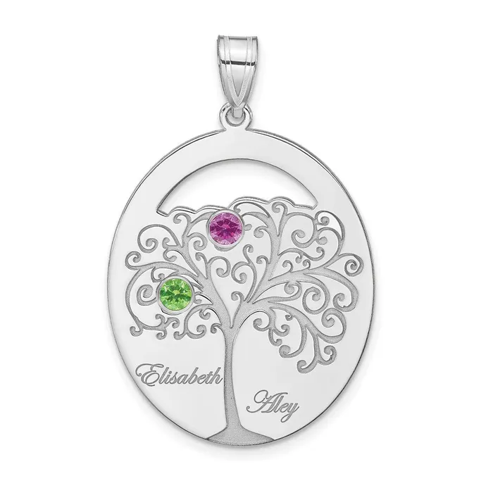 Necklaces TreasureFineJewelers Sterling SilverRhodplated 2 Birthstone with SS Bezel Family Pendant
