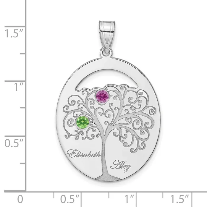 Necklaces TreasureFineJewelers Sterling SilverRhodplated 2 Birthstone with SS Bezel Family Pendant