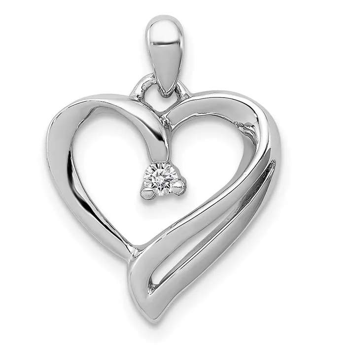 Necklaces TreasureFineJewelers Sterling Silver Rhodium Diam Heart Pendant