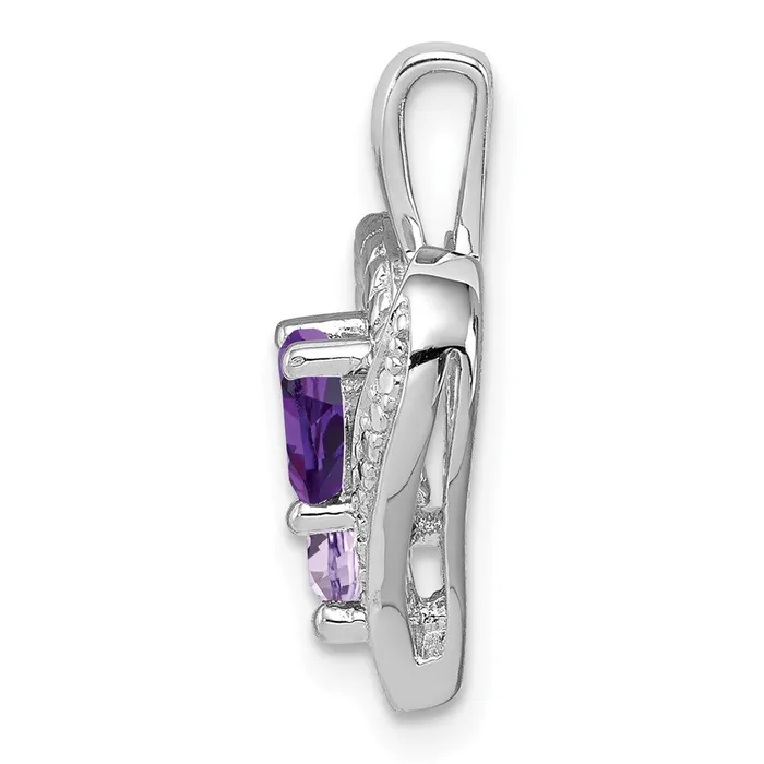 Necklaces TreasureFineJewelers Sterling Silver Rhodium Plated Amethyst Pink Quartz and Diamond Pendant