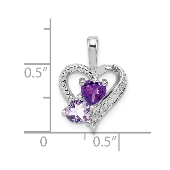 Necklaces TreasureFineJewelers Sterling Silver Rhodium Plated Amethyst Pink Quartz and Diamond Pendant