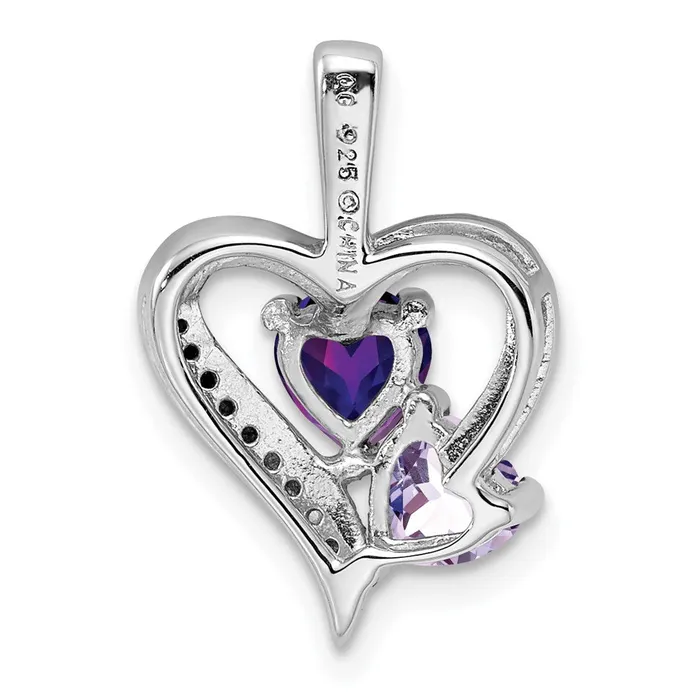 Necklaces TreasureFineJewelers Sterling Silver Rhodium Plated Amethyst Pink Quartz and Diamond Pendant