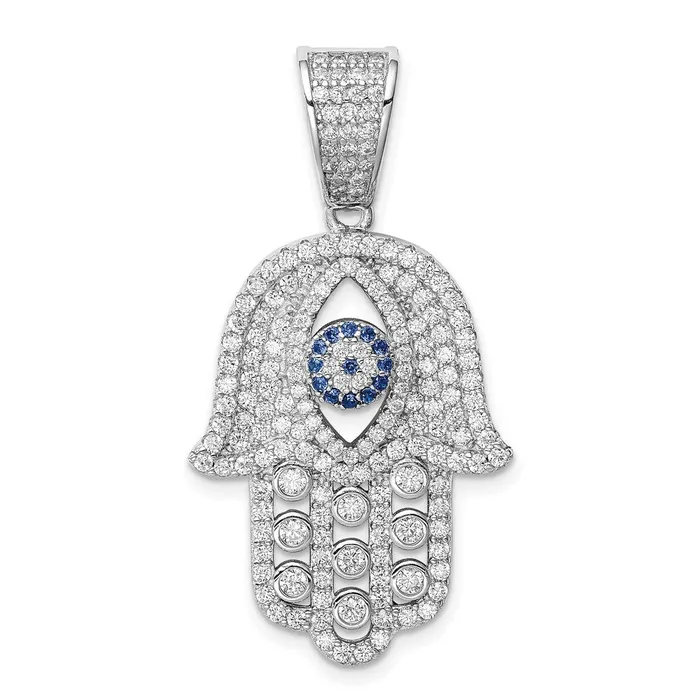 Necklaces TreasureFineJewelers Sterling Silver Rhodiumplated Created Spinel White CZ Hamsa Pendant