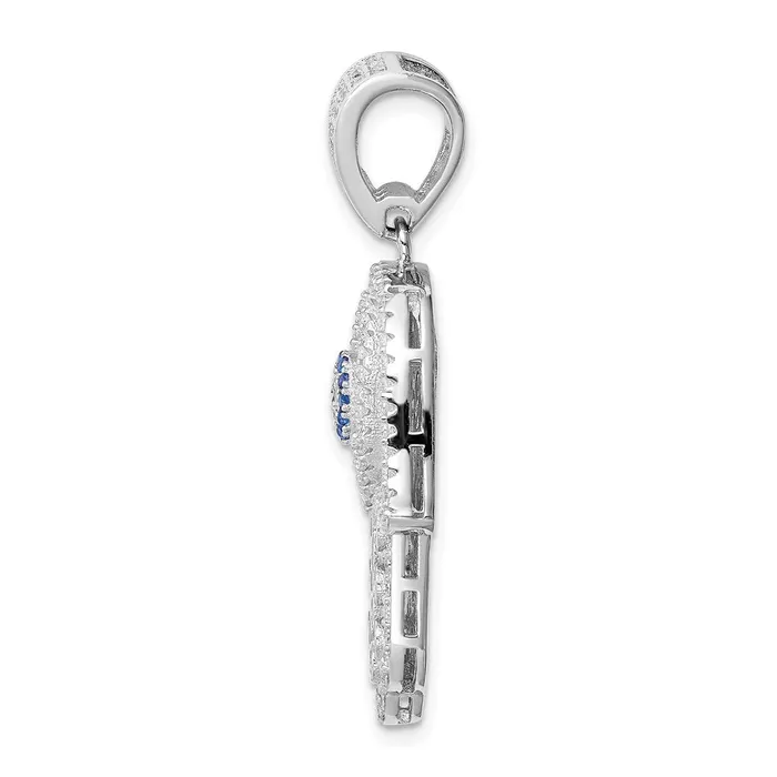 Necklaces TreasureFineJewelers Sterling Silver Rhodiumplated Created Spinel White CZ Hamsa Pendant