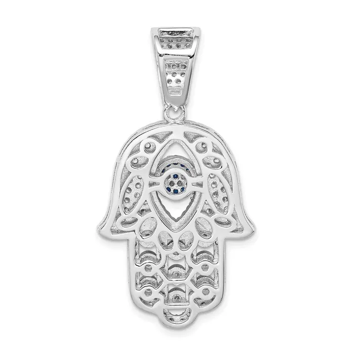 Necklaces TreasureFineJewelers Sterling Silver Rhodiumplated Created Spinel White CZ Hamsa Pendant
