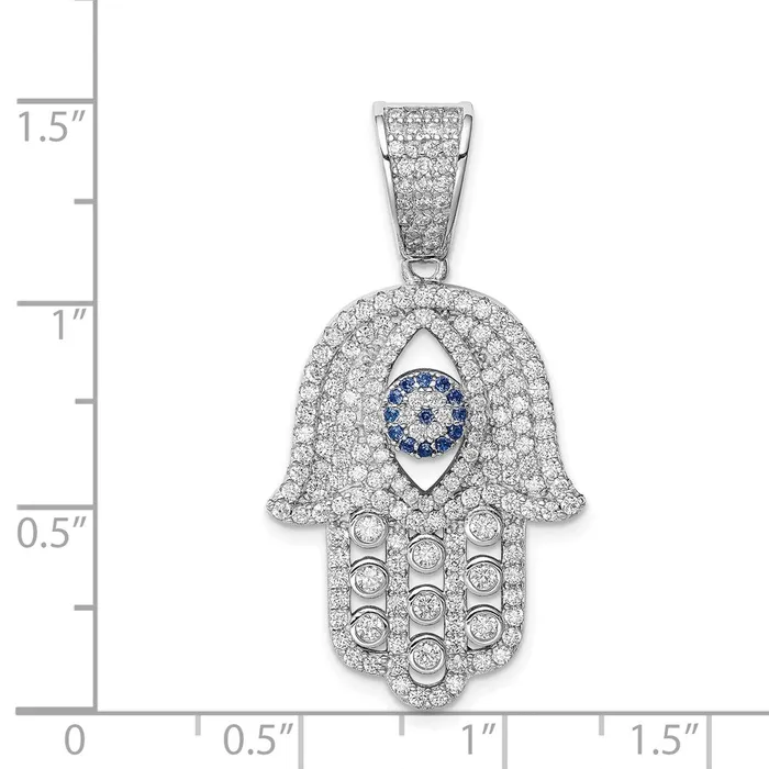 Necklaces TreasureFineJewelers Sterling Silver Rhodiumplated Created Spinel White CZ Hamsa Pendant