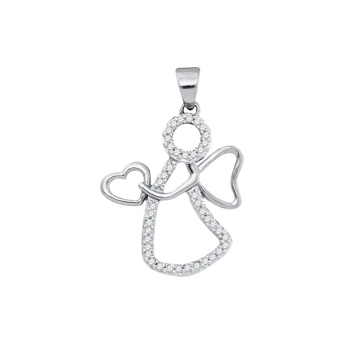 North Arrow Shop Necklaces 10kt White Gold Womens Round Diamond Guardian Angel Heart Pendant 18 Cttw North Arrow Shop Necklaces 10kt White Gold Womens Round Diamond Guardian Angel Heart Pendant 18 Cttw