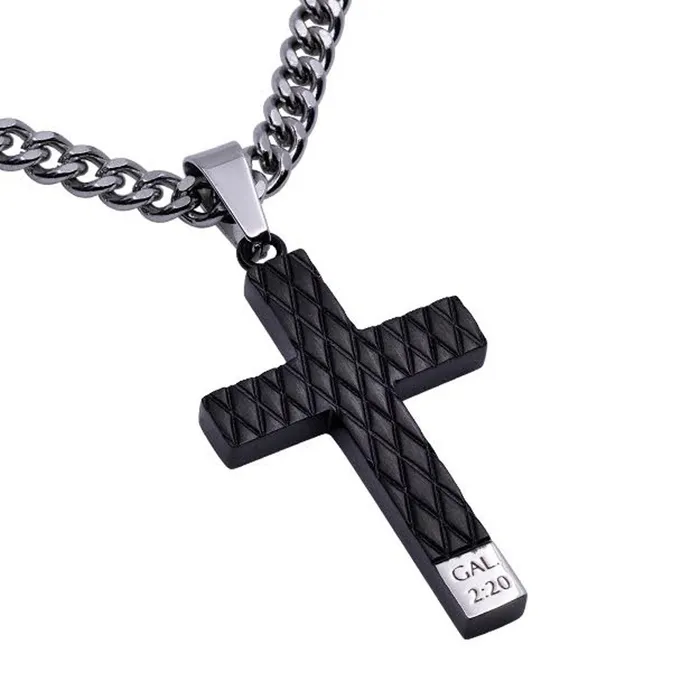 North Arrow Shop Necklaces Galatians 220 CRUCIFIED Stainless Steel Engraved Black Cross Necklace North Arrow Shop Necklaces Galatians 220 CRUCIFIED Stainless Steel Engraved Black Cross Necklace