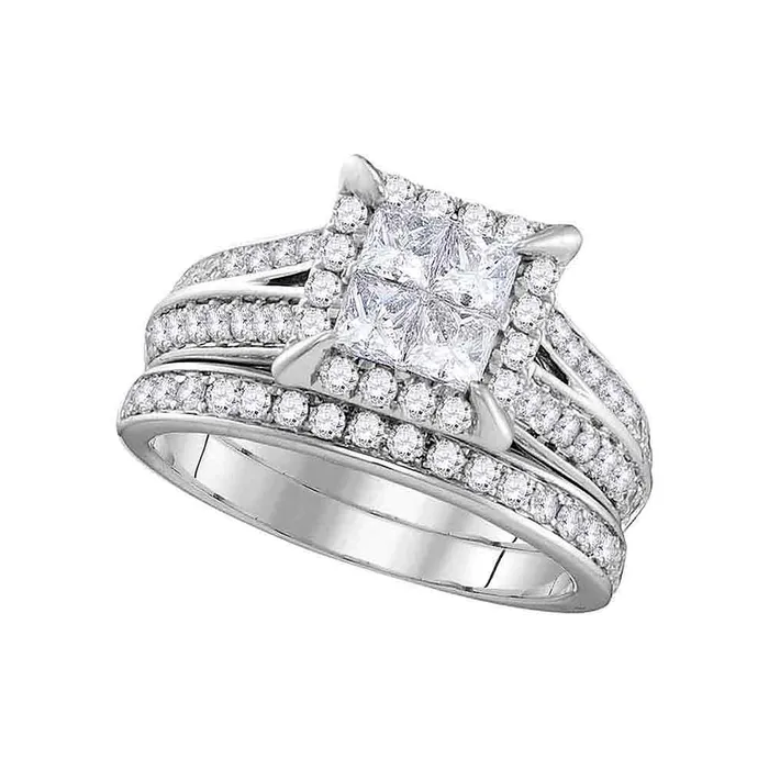 North Arrow Shop Rings 14kt white gold womens princess diamond square halo bridal wedding engagement ring band set 1 12 cttw106169 North Arrow Shop Rings 14kt white gold womens princess diamond square halo bridal wedding engagement ring band set 1 12 cttw106169