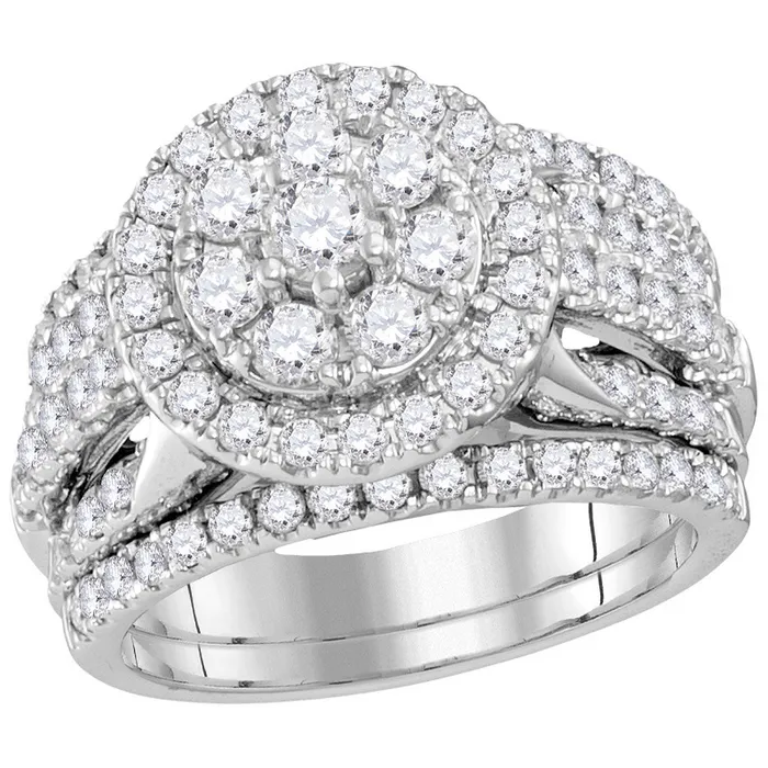 North Arrow Shop Rings 14kt white gold womens round diamond cluster bridal wedding engagement ring band set 200 cttw113265 North Arrow Shop Rings 14kt white gold womens round diamond cluster bridal wedding engagement ring band set 200 cttw113265