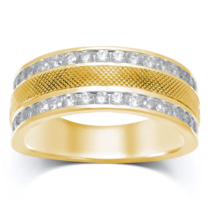 North Arrow Shop Rings 14kt yellow gold mens round diamond double row textured wedding band ring 100 cttw113375 North Arrow Shop Rings 14kt yellow gold mens round diamond double row textured wedding band ring 100 cttw113375