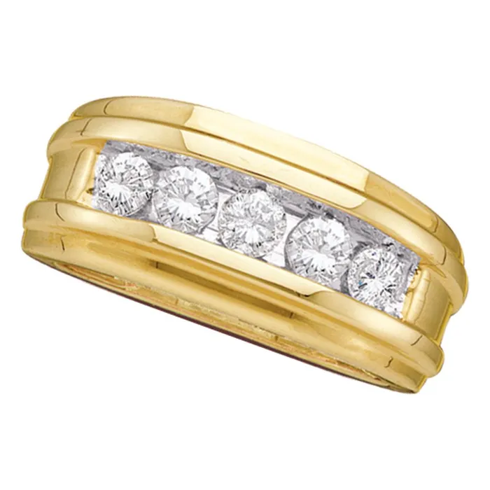 North Arrow Shop Rings 14kt yellow gold mens round diamond single row ridged wedding band ring 100 cttw26272 North Arrow Shop Rings 14kt yellow gold mens round diamond single row ridged wedding band ring 100 cttw26272