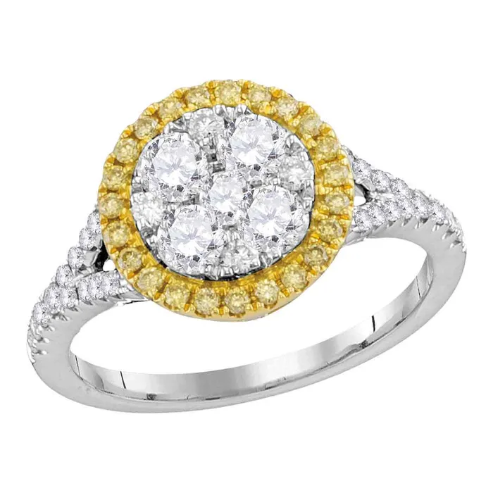 North Arrow Shop Rings 18kt white gold womens round yellow diamond cluster bridal wedding engagement ring 1 110 cttw102792 North Arrow Shop Rings 18kt white gold womens round yellow diamond cluster bridal wedding engagement ring 1 110 cttw102792
