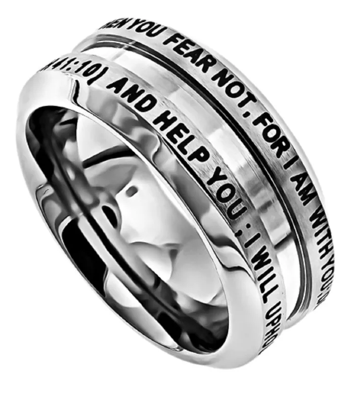 North Arrow Shop Rings Isaiah 4110 Ring FEAR NOT Christian Bible Verse Stainless Steel Thick Band North Arrow Shop Rings Isaiah 4110 Ring FEAR NOT Christian Bible Verse Stainless Steel Thick Band