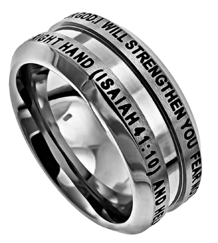 North Arrow Shop Rings Isaiah 4110 Ring FEAR NOT Christian Bible Verse Stainless Steel Thick Band North Arrow Shop Rings Isaiah 4110 Ring FEAR NOT Christian Bible Verse Stainless Steel Thick Band