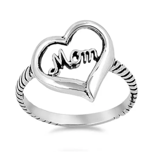 North Arrow Shop Rings Sterling Silver Mom Ring with Heart and Jewelry Gift Box North Arrow Shop Rings Sterling Silver Mom Ring with Heart and Jewelry Gift Box