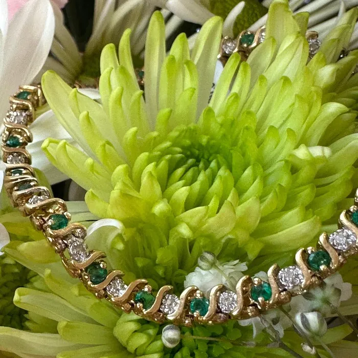 ONeills Estate Jewelry 14 Karat Yellow Gold Diamond Emerald Tennis Bracelet 24000477 Bracelets ONeills Estate Jewelry 14 Karat Yellow Gold Diamond Emerald Tennis Bracelet 24000477 Bracelets