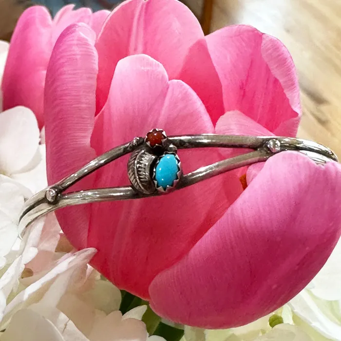 ONeills Estate Jewelry Rings Sterling Silver Turquoise Coral Cuff 55503931
