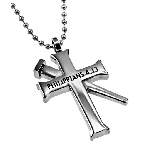 PHILIPPIANS 413 Cross and Nail Necklace with Bible Verse Stainless Steel North Arrow Shop Necklaces PHILIPPIANS 413 Cross and Nail Necklace with Bible Verse Stainless Steel North Arrow Shop Necklaces