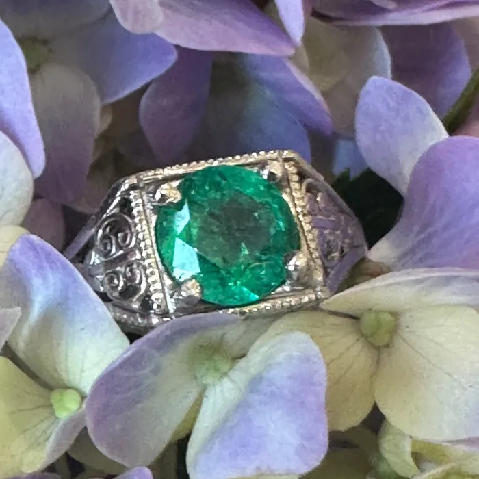 Platinum Emerald Art Deco Ring 20002584 ONeills Estate Jewelry Rings
