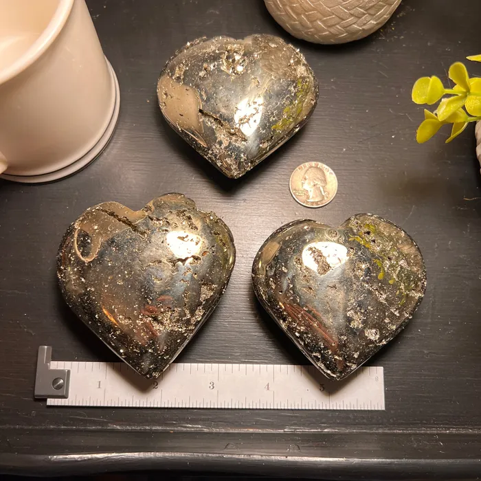 Polished Pyrite Heart Size 5 Twin Rocks and Crystals Necklaces