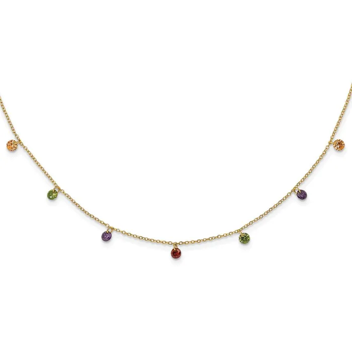 Prizma Sterling Silver Goldtone 14K Flash Goldplated 16 inch Dangling Colorful CZ Necklace with 2 inch Extender TreasureFineJewelers Necklaces Prizma Sterling Silver Goldtone 14K Flash Goldplated 16 inch Dangling Colorful CZ Necklace with 2 inch Extender TreasureFineJewelers Necklaces