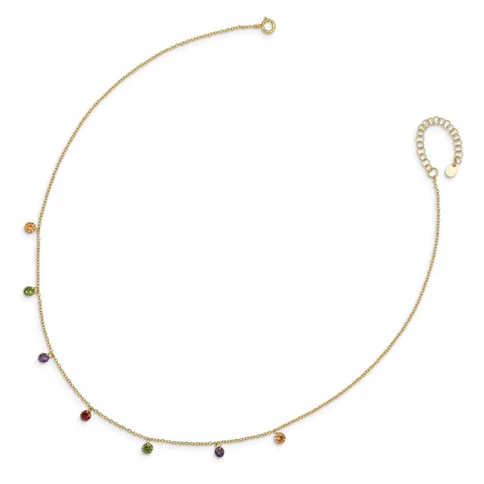 Prizma Sterling Silver Goldtone 14K Flash Goldplated 16 inch Dangling Colorful CZ Necklace with 2 inch Extender TreasureFineJewelers Necklaces